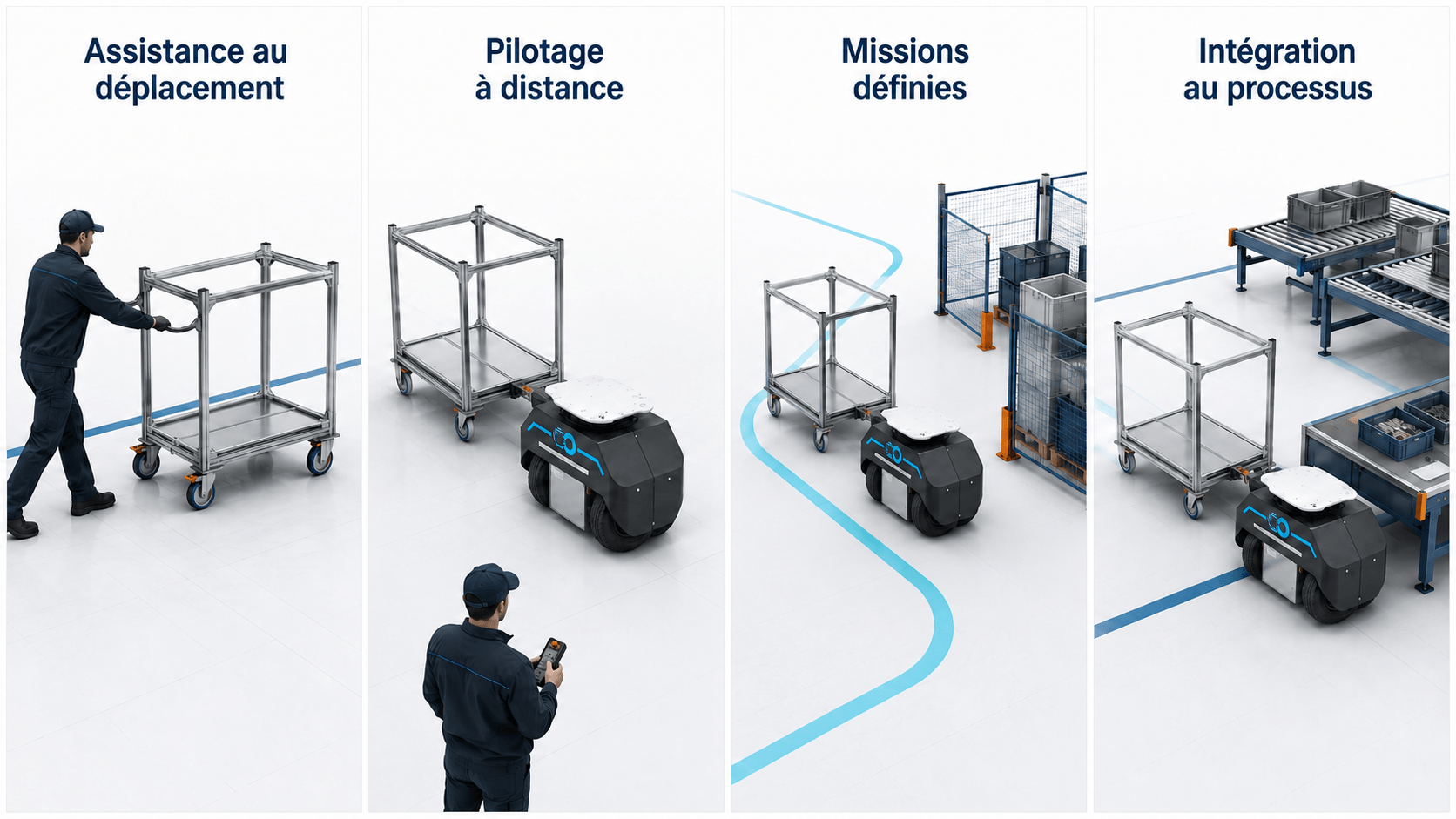 Infographie distinguant les éléments à conserver, adapter et automatiser dans une installation industrielle