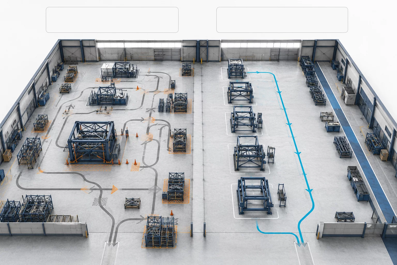 Comparaison entre un flux industriel contraint et un parcours mieux organisé