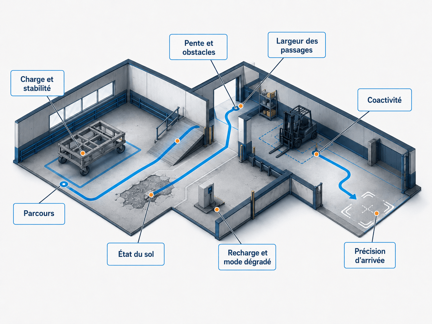 Schéma des contraintes à vérifier avant d’automatiser le déplacement d’une structure industrielle