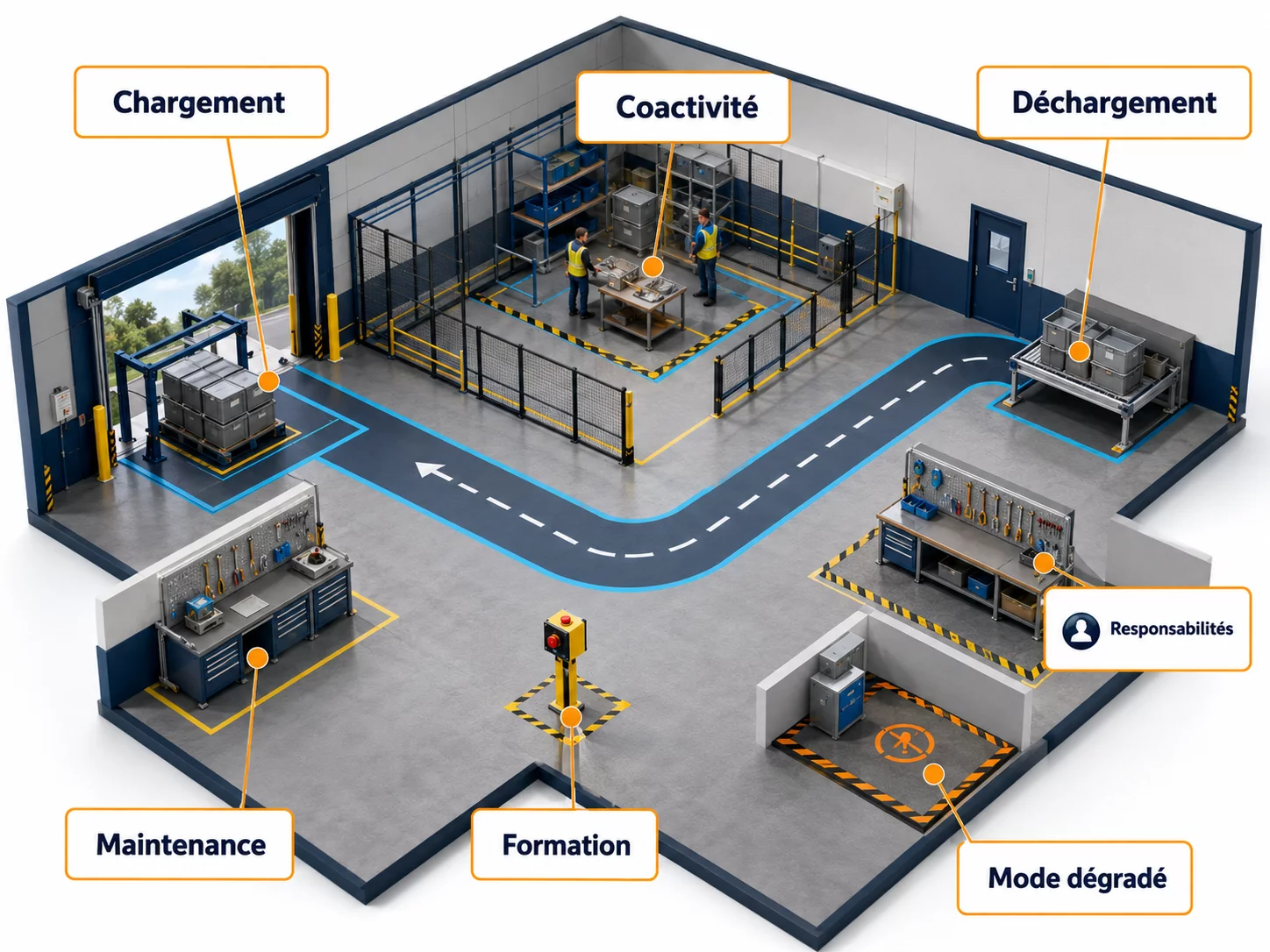 Schéma des points de vigilance humains et opérationnels d’un projet d’automatisation de la manutention